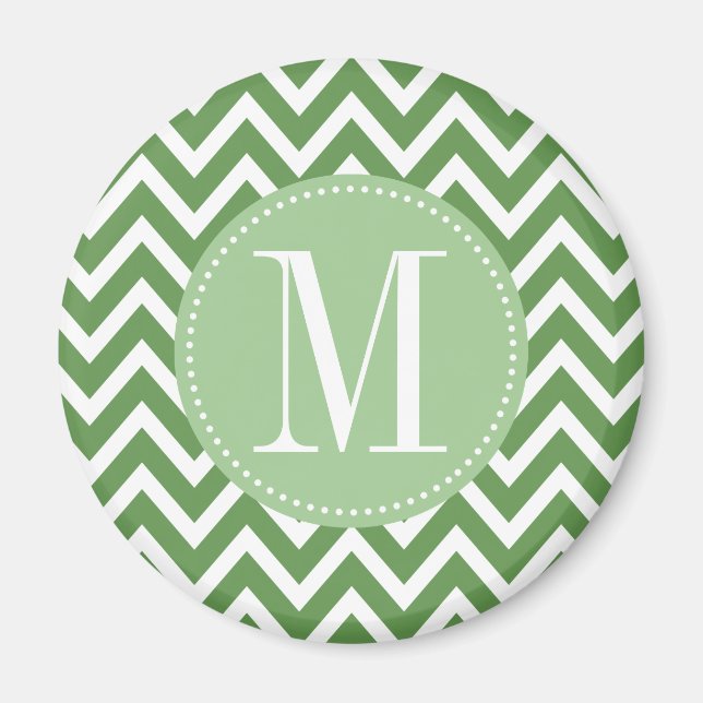 Aimant Monogramme personnalisé Green Chevron (Devant)