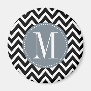Aimant Monogramme personnalisé gris et noir Chevron