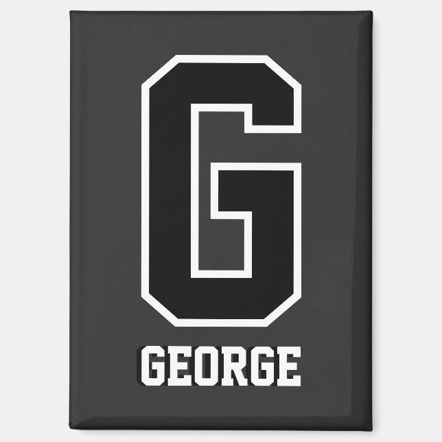 Aimant Monogramme personnalisé noir et blanc (Recto)