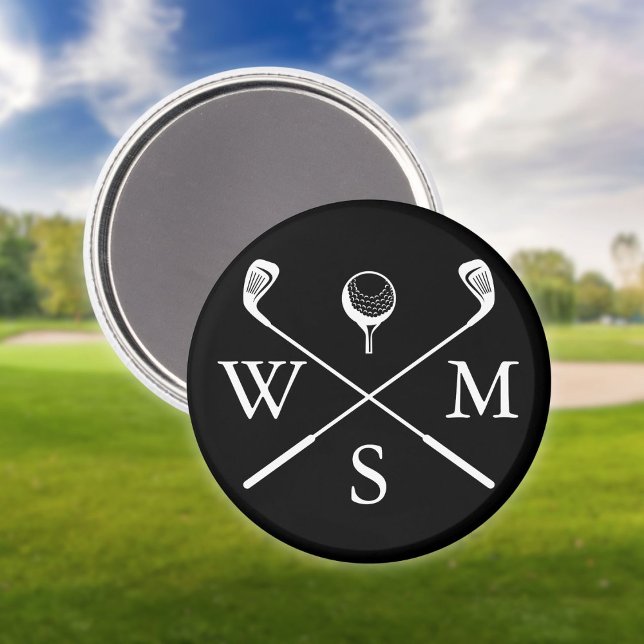 Aimant Monogramme Personnalisé Noir Et Blanc (Custom Monogram Black And White Magnet)