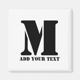 Aimant Monogramme personnalisé noir texte moderne personn