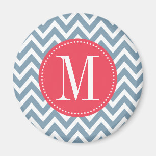 Aimant Monogramme personnalisé rose et bleu Chevron