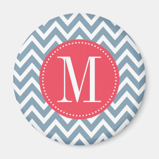 Aimant Monogramme personnalisé rose et bleu Chevron