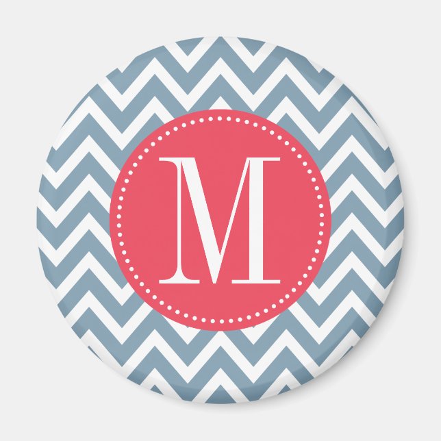 Aimant Monogramme personnalisé rose et bleu Chevron (Devant)