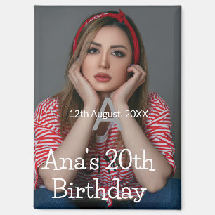 Aimant Monogramme photo joyeux 20e anniversaire gris blan