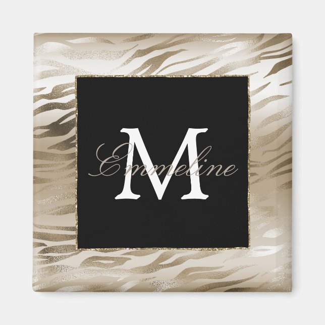 Aimant Monogramme Poster de animal Gold Zebra (Devant)
