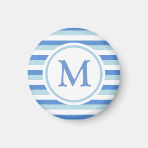 Aimant Monogramme rayé bleu et blanc