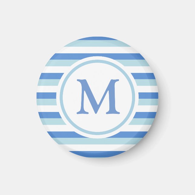 Aimant Monogramme rayé bleu et blanc (Devant)