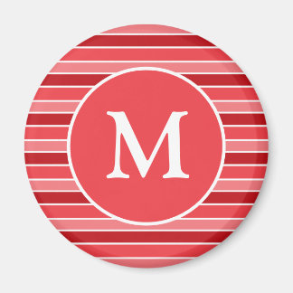 Aimant Monogrammé rayé de nuances de rouge et de blanc