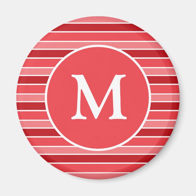 Aimant Monogrammé rayé de nuances de rouge et de blanc (Devant)