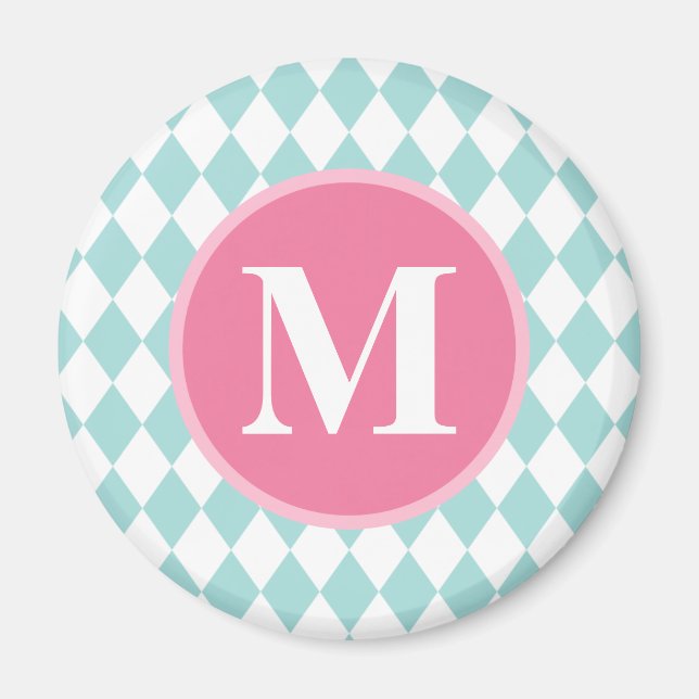 Aimant Monogramme rose Motif Aqua Blue Diamonds (Devant)