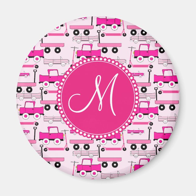 Aimant Monogramme Roues roses Voitures Camions Scooters W (Devant)