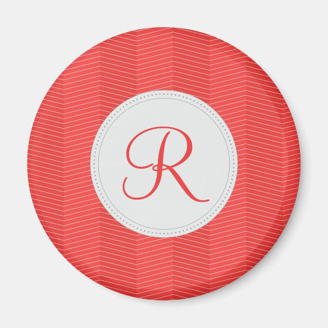 Aimant Monogramme rouge mince Motif Chevron (Devant)