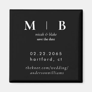 Aimant Monogramme simple B/W Mariage Enregistrer la date