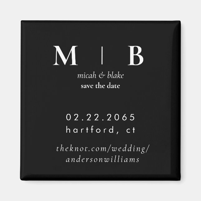 Aimant Monogramme simple B/W Mariage Enregistrer la date (Devant)