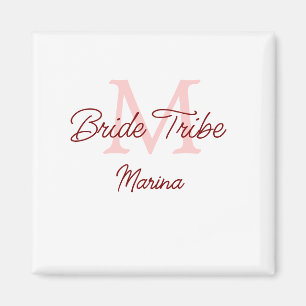 Aimant Monogramme simple de la tribu de la mariée en roug