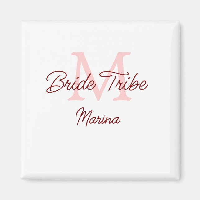 Aimant Monogramme simple de la tribu de la mariée en roug (Devant)