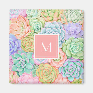 Aimant Monogramme Succulents Aquarelle Pastel coloré