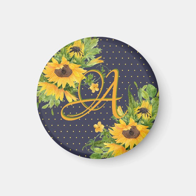 Aimant Monogramme Tournesols Marine Décor bleu Jaune (Devant)