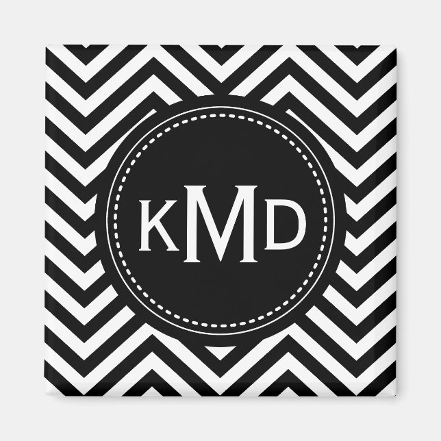Aimant Monogramme trio classique noir blanc Chevron (Devant)