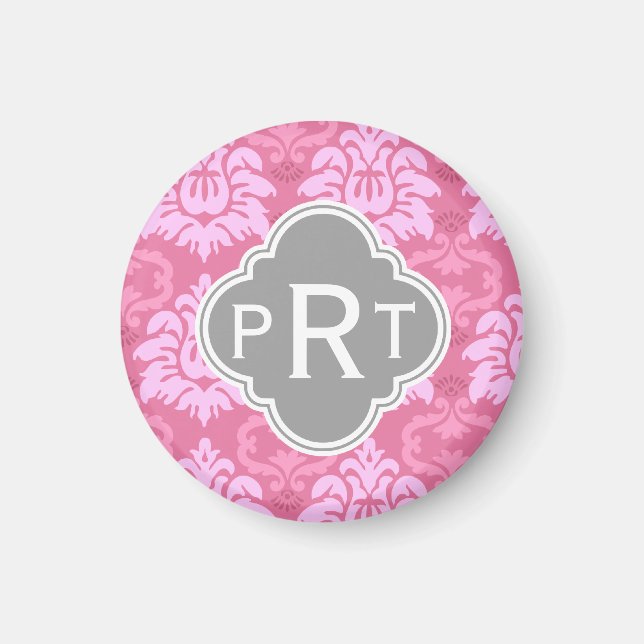 Aimant Monogramme trio damassé rose (Devant)