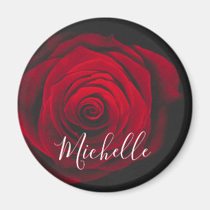 Aimant Monographie personnalisée rose rouge photo vintage