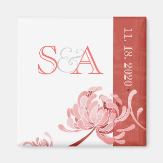 Aimant Monotone rose mariage floral Enregistrer la date