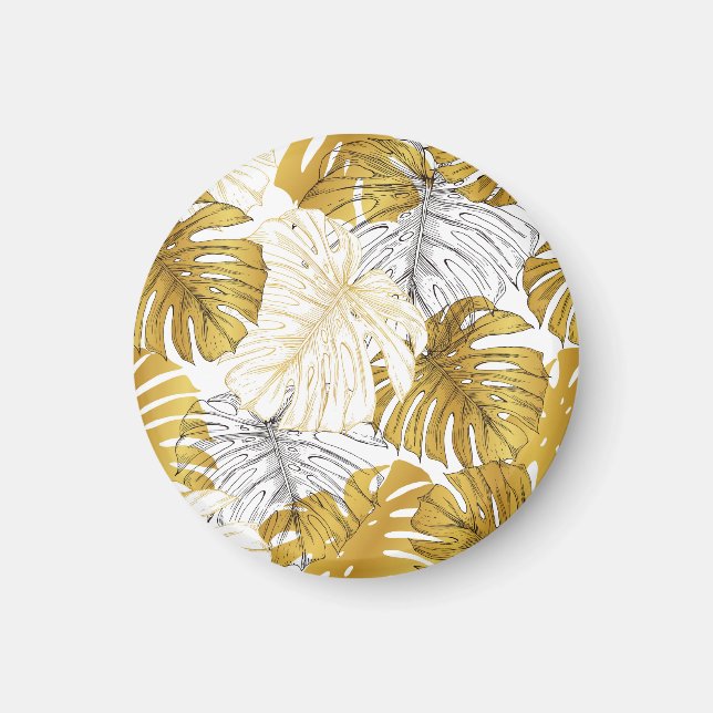 Aimant Monstera Feuilles : Blanc doré (Devant)