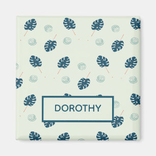 Aimant Monstère tropicale monogramme feuille sur bleu