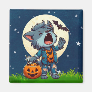 Aimant Monstre de loup-garou mignon hurlant avec citrouil