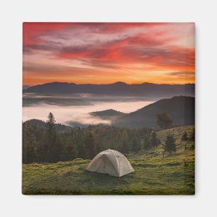 Aimant Montagnes Camping Foggy Sunrise