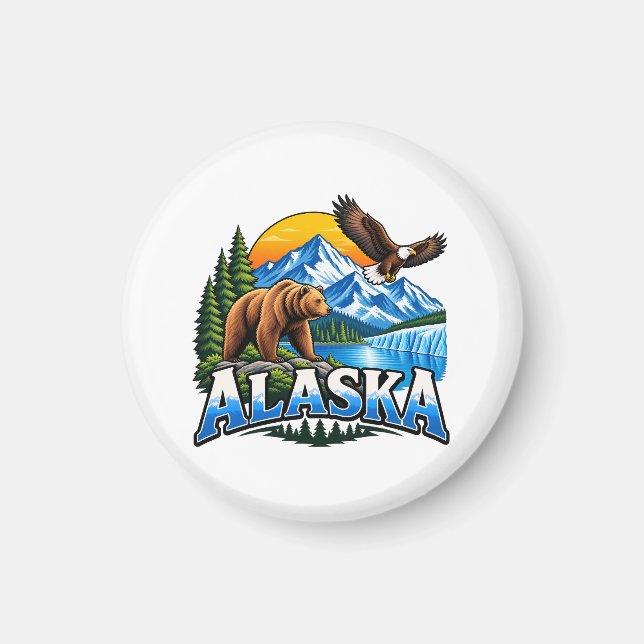 Aimant Montagnes d'Alaska et ours  (Devant)