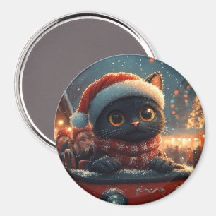 Aimant Montagnes Russes Chat Noir de Noël