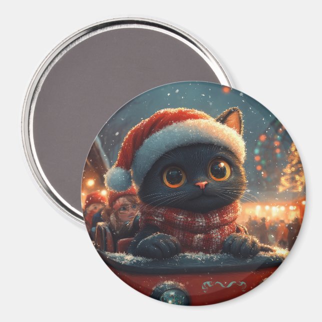 Aimant Montagnes Russes Chat Noir de Noël (Recto/Verso)