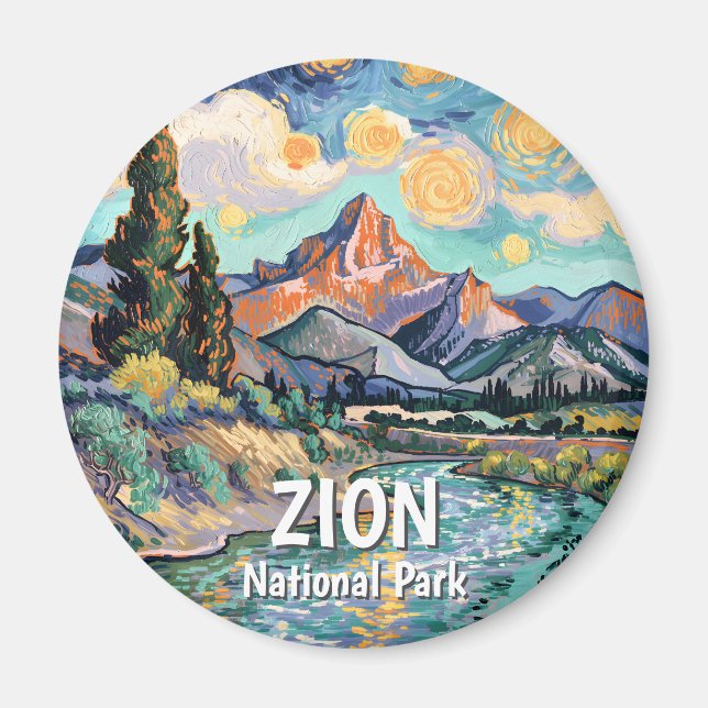 Aimant Montre rétro Van Gogh Zion Watchman Virgin River C (Devant)