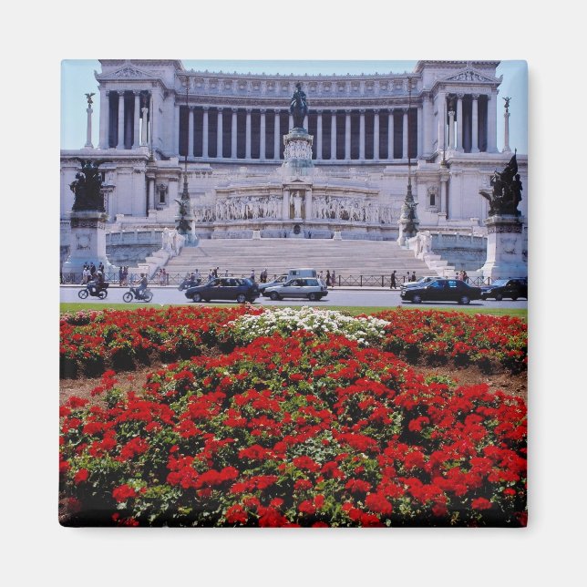 Aimant Monument de Victor Emmanuel, Rome, Italie fleurs (Devant)