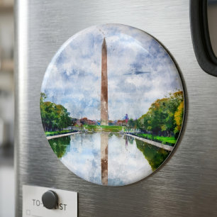 Aimant Monument de Washington aquarelle avec reflet