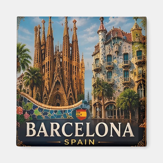 Aimant 🧲 Monuments de Barcelone Voyage Souvenir Espagne  (Devant)