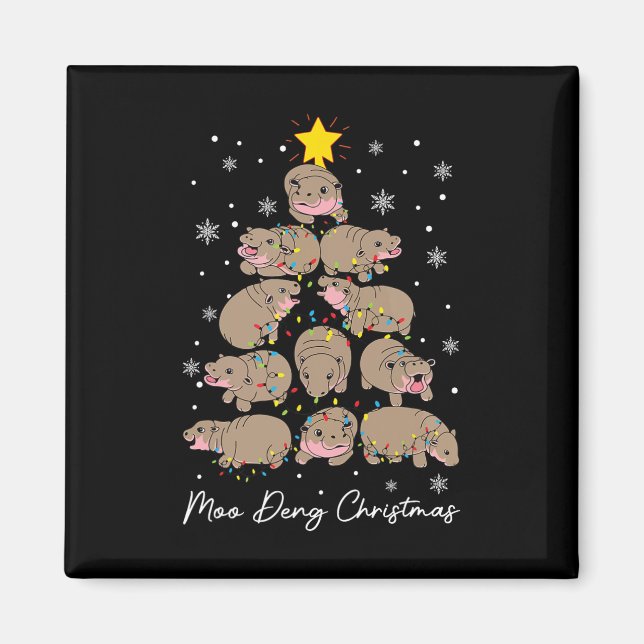 Aimant Moo Deng Christmas Tree Funny Mignonne Ba (Devant)