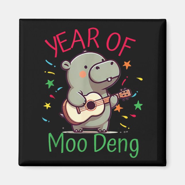 Aimant Moo Deng Is A Pygmy Hip Happy New Year Funny  (Devant)