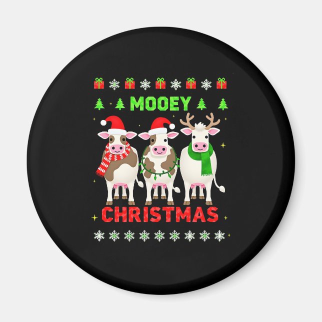 Aimant Mooey Christmas Cow Christmas Ugly Sweater Pajama  (Devant)