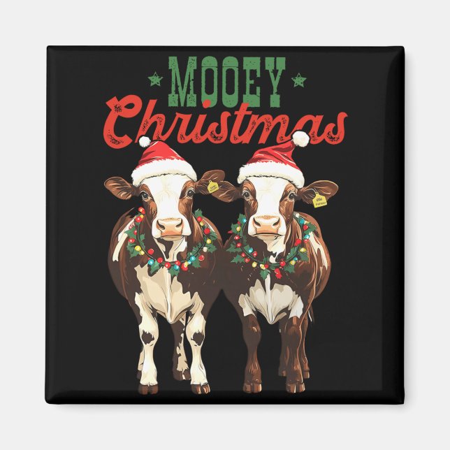Aimant Mooey Christmas Cow With Santa Hats Xmas Lights Me (Devant)