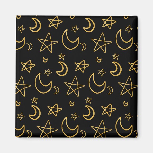 Aimant Moons et étoiles Motif or (Devant)