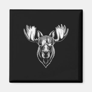 Aimant Moose Avec Ski Goggles Ski Snowboard Hiver
