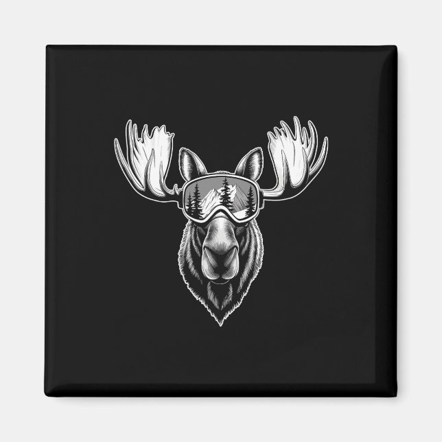 Aimant Moose Avec Ski Goggles Ski Snowboard Hiver (Devant)