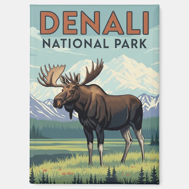 Aimant Moose in Denali National Park Alaska Vintage (Recto)