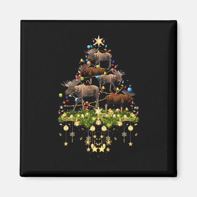 Aimant Mooses Noël Arbre Lumières Fête Moose Xmas (Devant)