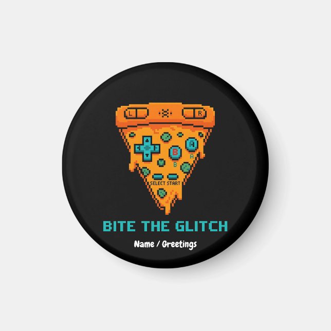 Aimant Mords le Bug Retro 8-Bit Pixel Pizza Joueur (Devant)