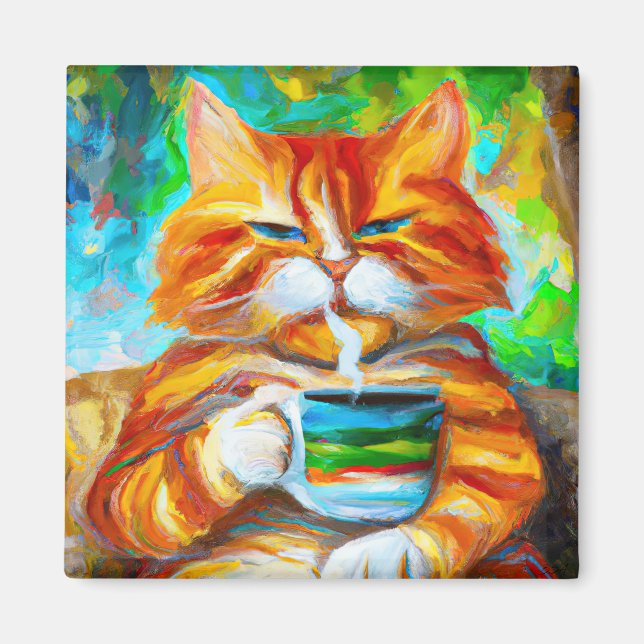 Aimant Morning Catfeine dans le style de Leonid Afremov. (Devant)