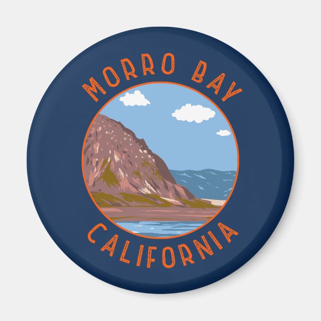Aimant Morro Bay California Retro Cercle en détresse (Devant)